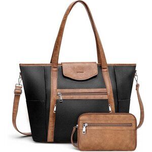 Laptop Black Brown Bag Women Designer Leather 16in Backpack Tote Satchel Purse